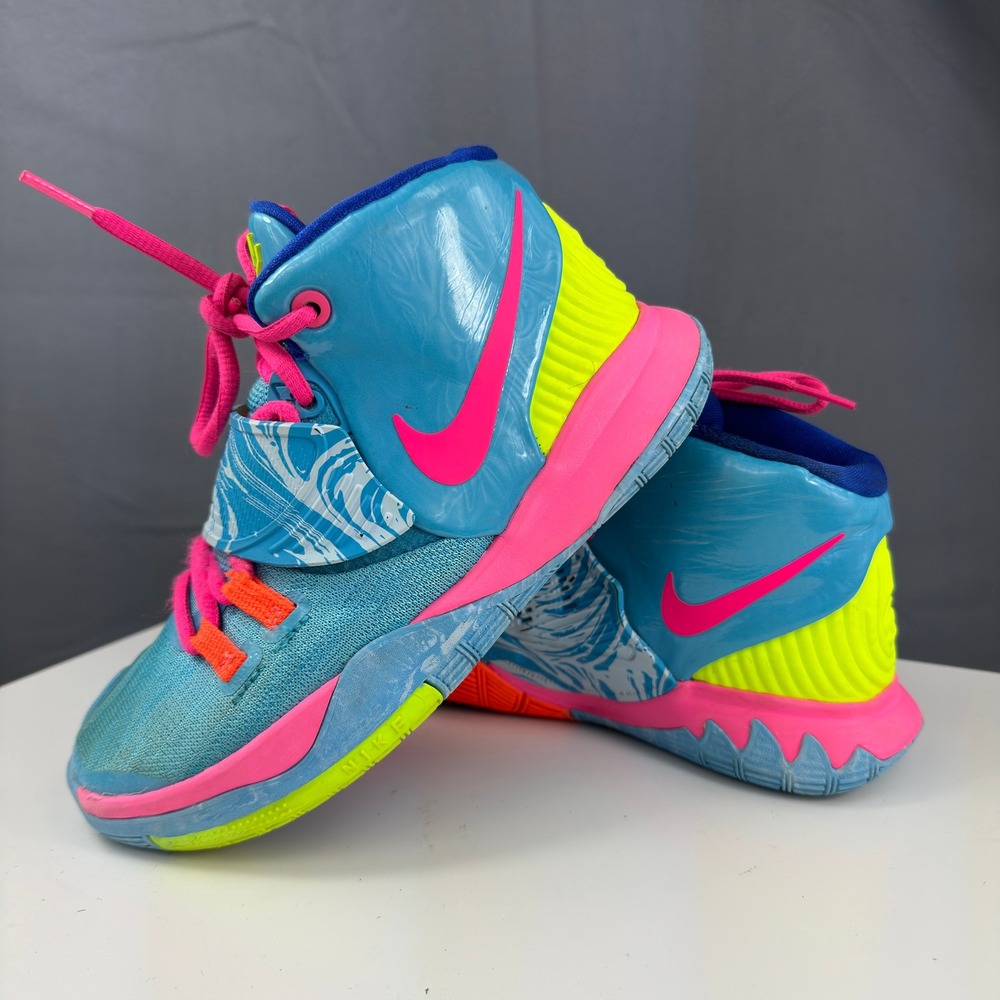 Nike Kyrie 6 Pool PS Kids Size 1Y Blue Pink Volt Basketball Shoes CZ4693-409